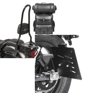 Set: Sissybar XL3 + Hecktasche LX für Honda Rebel 500 17-21 mit Gepäckträger Craftride + Kennzeichenhalter seitlich für Honda Rebel 500 17-21 schwarz Craftride_1