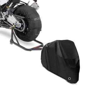 Set: Reifenwärmer Set für Aprilia Dorsoduro 1200 900 750 ConStands Laguna Seca 60-80°C schwarz + Abdeckplane Aprilia Dorsoduro 1200 / 750 / 900 Craftride XL in schwarz_1
