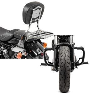 Set: Sissybar Harley Sportster 883 Iron 09-20 Craftride Fast Driver-S inkl. Gepäckträger chrom + Sturzbügel für Harley Davidson Sportster 883 Iron (XL 883 N) 09-20 Craftride Mustache schwarz_1