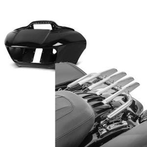 Set: Frontverkleidung Innen-Aussen für Harley Road Glide, Special, Ultra 15-20 schwarz Craftride + Gepäckträger Abnehmbar für Harley Davidson Road Glide 09-20 chrom Craftride_1