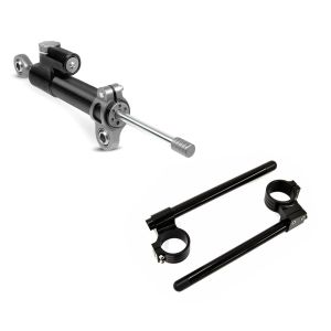 Set: Lenkungsdämpfer für Suzuki GSX-R 1000 / R Zaddox LD1 Stabilisator schwarz + Stummellenker 50mm für Suzuki GSX-R 1000 01-17 Lenker Erhöhung_1
