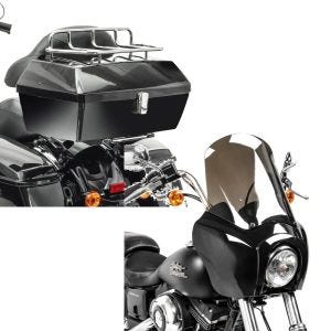 Set: Topcase für Harley Davidson Dyna Low Rider S Craftride Missouri 43Ltr abschließbar + Frontverkleidung für Harley Dyna Low Rider / Street Bob Craftride MG5 mit Scheibe schwarz-rauchgrau_1