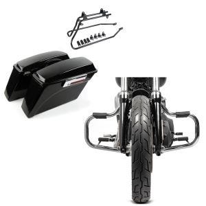 Set: Seitenkoffer Set für Harley Dyna Fat Bob 08-17 DY1 Craftride + Sturzbügel für Harley Davidson Dyna Fat Bob 08-17 Craftride Mustache chrom_1