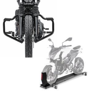 Set: Sturzbügel Mustache für Harley Davidson Softail 18-21 Schutzbügel 32mm schwarz Craftride + Rangierschiene Harley Softail Low Rider / S ConStands Smart-Mover mit Wippe grau_1