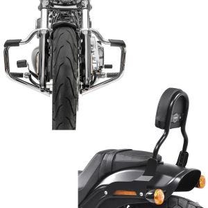 Set: Sturzbügel Mustache für Harley Davidson Softail 18-21 Schutzbügel 32mm chrome Craftride + Sissy Bar CL Fix für Harley Fat Bob / 114 18-21 schwarz Craftride_1