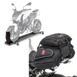 Set: Rangierschiene Kawasaki Z 800 / e / Z 650 ConStands Smart-Mover mit Wippe grau + Hecktaschen Set Kawasaki Z 800 / e Bagtecs X50 und X52_1