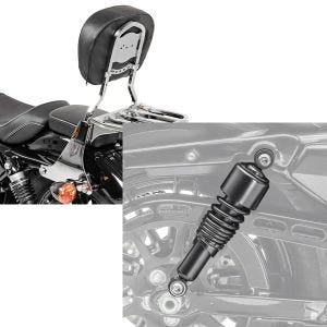 Set: Sissybar Harley Sportster 883 Iron 09-20 Craftride Fast Driver-S inkl. Gepäckträger chrom + Stoßdämpfer 10,5 Zoll Harley Sportster 883 Iron 09-20 Federbeine von Craftride schwarz_1