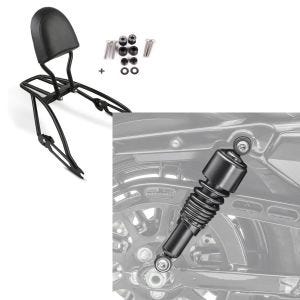 Set: Sissybar Harley Davidson Street 750 15-20 Craftride Fast Driver-S inkl. Gepäckträger schwarz + Stoßdämpfer 10,5 Zoll Harley Street 750 universal von Craftride schwarz_1