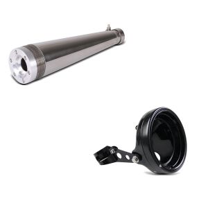 Set: Craftride Endschalldämpfer Suzuki LS 650 Savage Auspuff Rim Edelstahl + LED Scheinwerfer-Gehäuse MG 7" für Suzuki LS 650 Savage / SV 1000 / 650 schwarz Craftride_1