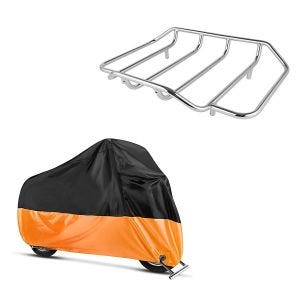 Set: Gepäckträger für Harley-Davidson Electra Glide Ultra Classic chrom Craftride + Abdeckplane Harley Electra Glide Ultra Classic / Limited Craftride XXXXL in schwarz-orange_1