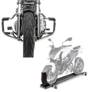 Set: Sturzbügel Mustache für Harley Davidson Softail 18-21 Schutzbügel 32mm chrome Craftride + Rangierschiene Harley Softail Low Rider / S ConStands Smart-Mover mit Wippe grau_1