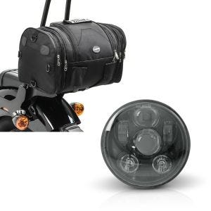 Set: Hecktasche für Harley Sportster 883 Iron / Low Gepäckrolle Craftride RB1 24-30Ltr + Hauptscheinwerfer LED 5,75 Zoll für Harley Sportster 883 Iron 09-20 schwarz von Craftride_1