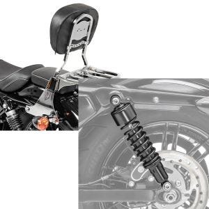 Set: Sissybar Harley Sportster 883 Iron 09-20 Craftride Fast Driver-S inkl. Gepäckträger chrom + Stoßdämpfer 11,9 Zoll Harley Davidson Sportster 883 Iron 09-20 Craftride schwarz_1
