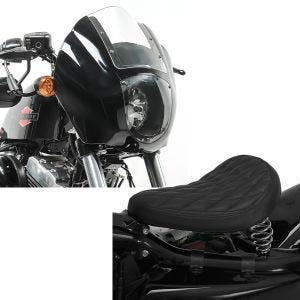 Set: Lampenmaske für Harley Sportster Forty-Eight 48 / Special Lichtmaske Craftride Q1 klar + Solo Federsattel für Harley Davidson Sportster Forty-Eight 48 / Special BR11 Craftride_1