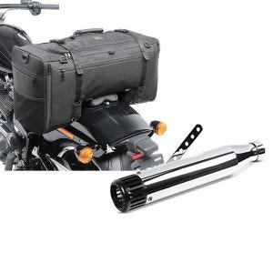 Set: Hecktasche für Yamaha XVS 1100 / 650 Drag Star SQ1 Craftride 52l schwarz + Craftride Endschalldämpfer Yamaha XVS 1100 Drag Star Auspuff Straight chrom_1
