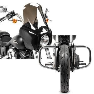 Set: Frontverkleidung für Harley Dyna Low Rider / Street Bob Craftride MG5 mit Scheibe schwarz-rauchgrau + Sturzbügel für Harley Davidson Dyna Street Bob 06-17 Craftride DN1 chrom_1