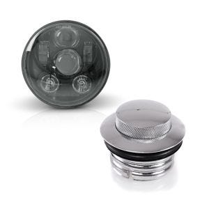 Set: Hauptscheinwerfer LED 5,75 Zoll für Harley Sportster 883 Iron 09-20 schwarz von Craftride + Tankdeckel Pop-Up für Harley-Davidson Sportster 883 Iron 09-20 chrom Craftride_1