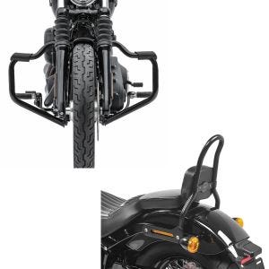 Set: Sturzbügel Mustache für Harley Davidson Softail 18-21 Schutzbügel 32mm schwarz Craftride + Sissybar S für Harley Davidson Softail Slim 18-21 SRL schwarz Craftride_1
