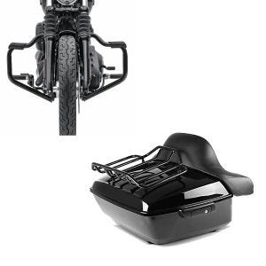 Set: Top Case King NHB compatible avec Harley Davidson Softail Low Rider / S noir Craftride + Pare cylindre Mustache compatible avec Harley Davidson Softail 18-24 Pare Moteur 32mm noir Craftride