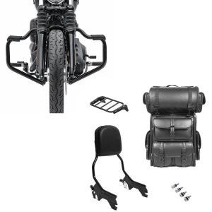 Set: Sissybar + Hecktasche LX für Harley Breakout / 114 18-20 R1 mit Gepäckträger schwarz Craftride + Sturzbügel Mustache für Harley Davidson Softail 18-21 Schutzbügel 32mm schwarz Craftride_1