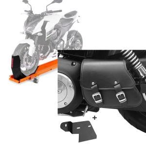 Set: Rangierschiene Harley Dyna Fat Bob ConStands Smart-Mover mit Wippe orange + Schwingentasche + Halter für Harley Dyna Fat Bob 08-17 Craftride_1