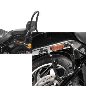 Set: Sissybar S für Harley Davidson Softail Slim 18-21 SRL schwarz Craftride + Satteltaschenhalter für Harley Davidson Softail 18-21 Abstandshalter re-li Craftride_1