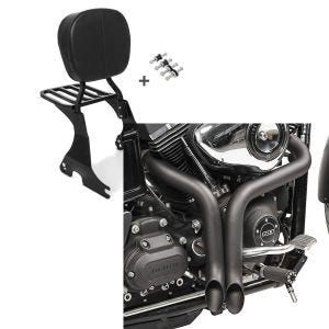 Set: Sissybar für Harley Davidson Sportster 883 Iron 09-20 Craftride inkl. Gepäckträger und Docking Kit schwarz + Craftride Auspuff Harley Davidson Sportster 883 Iron 09-20 Drag Pipe schwarz_1