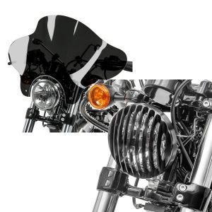 Set: Windschild Batwing für Harley Sportster Forty-Eight 48 Craftride inkl. Haltesatz dunkel getönt + Scheinwerfer Grill Harley Sportster Forty-Eight 48 10-20 schwarz von Craftride_1