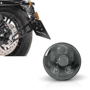 Set: Kennzeichenhalter seitlich L passend für Harley Davidson Sportster 883 Iron 19-20 schwarz Craftride + Hauptscheinwerfer LED 5,75 Zoll passend für Harley Davidson Sportster 883 Iron 09-20 schwarz von Craftride