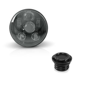 Set: Hauptscheinwerfer LED 5,75 Zoll für Harley Sportster Forty-Eight 48 10-20 schwarz von Craftride + Tankdeckel CNC1 für Harley-Davidson Sportster Forty-Eight 48 10-20 schwarz Craftride_1