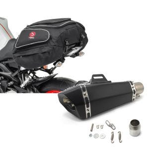 Set: Hecktasche Suzuki SV 650 Gepäcktasche hinten Bagtecs X50 50Ltr schwarz + Auspuff Paddock für Suzuki SV 650 Schalldämpfer schwarz_1