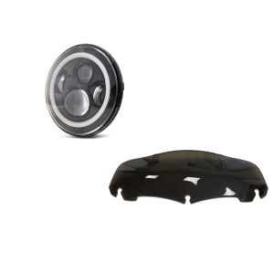 Set: LED Scheinwerfer 7" für Harley Davidson Street Glide / Special DRL Craftride schwarz + Windschild 7" für Harley Street Glide 14-21 braun Craftride_1