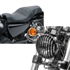 Set: Doppel Sitzbank für Harley Davidson Sportster Forty-Eight 48 10-20 BL Sitz Craftride + Scheinwerfer Grill Harley Sportster Forty-Eight 48 10-20 schwarz von Craftride_1
