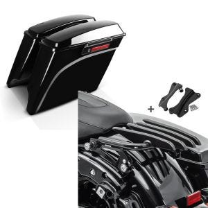Set: Seitenkoffer Stretched Harley Road Glide Custom (FLTRX) 10-13 schwarz mit Verschluss Craftride + Gepäckträger und Montagekit für Harley Touring 09-13 Craftride XB schwarz_1