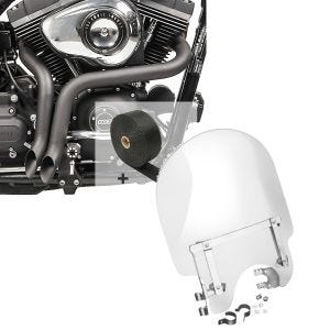 Set: Set SA2 Auspuff Dragpipe und Hitzeschutzband für Harley Sportster 1200 Custom 96-20 Craftride + Windschild für Harley-Davidson Sportster 1200 Custom 96-18 Craftride_1