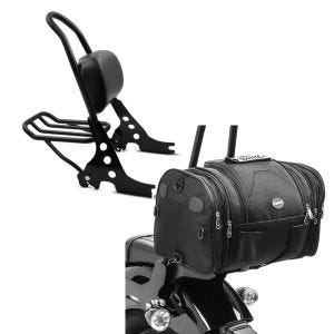 Set: Sissybar Harley Davidson Sportster 883 Iron 09-20 Craftride Fast Rider-M inkl. Gepäckträger schwarz + Hecktasche für Harley Sportster 883 Iron / Low Gepäckrolle Craftride RB1 24-30Ltr_1