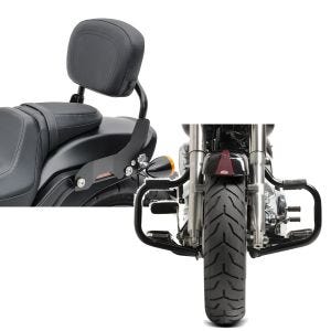 Set: Sissy Bar für Harley Davidson Fat Boy 07-17 CXS schwarz Craftride + Sturzbügel für Harley Davidson Fat Boy 2000-2017 Craftride Mustache schwarz_1
