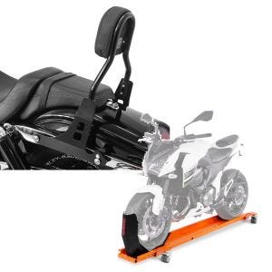 Set: Sissybar Harley Davidson Dyna Fat Bob 10-17 Craftride Fast Driver-M schwarz + Rangierschiene Harley Dyna Fat Bob ConStands Smart-Mover mit Wippe orange_1