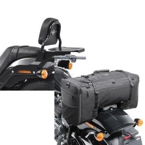 Set: Sissy Bar CSS Fix für Harley Fat Bob / 114 18-21 mit Gepäckträger schwarz Craftride + Hecktasche für Harley Softail Fat Bob / 114 SQ1 Craftride 52l schwarz_1