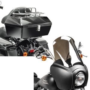 Set: Topcase für Harley Davidson Dyna Low Rider S Craftride Missouri 43Ltr abschließbar + Frontverkleidung für Harley Dyna Low Rider / Street Bob Craftride MG5 mit Scheibe schwarz-matt rauchgrau_1