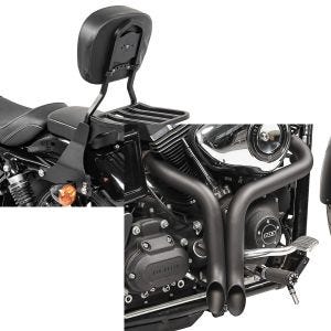 Set: Sissybar Harley Sportster 883 Iron (XL 883 N) 09-20 Craftride Fast Driver-S inkl. Gepäckträger schwarz + Craftride Auspuff Harley Davidson Sportster 883 Iron 09-20 Drag Pipe schwarz_1