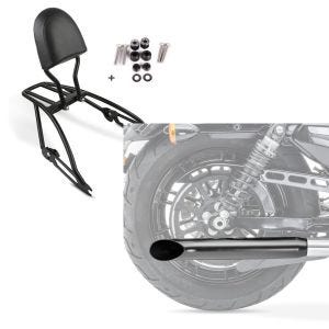 Set: Sissybar Harley Davidson Street 750 15-20 Craftride Fast Driver-S inkl. Gepäckträger schwarz + Craftride Endschalldämpfer Harley Street 750 / 500 Caferacer Turn Out schwarz_1