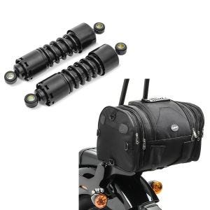 Set: Stoßdämpfer 11 Zoll Harley Sportster 883 Iron Federbeine von Craftride schwarz + Hecktasche für Harley Sportster 883 Iron / Low Gepäckrolle Craftride RB1 24-30Ltr_1
