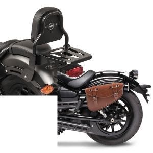 Set: Sissy Bar XS3 für Honda Rebel 500 17-21 mit Gepäckträger schwarz Craftride + Satteltasche Honda Rebel 500 Craftride Arizona 3Ltr links in braun_1