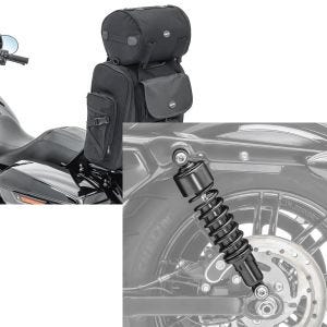 Set: Sissybar Tasche für Harley V-Rod / Muscle Hecktasche Craftride SXL mit Gepäckrolle + Stoßdämpfer 11,9 Zoll Harley V-Rod Craftride schwarz_1