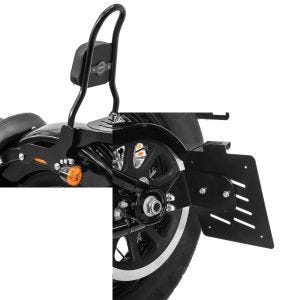 Set: Sissybar Harley Davidson Softail 18-21 Craftride Fast Rider-M inkl. Gepäckträger schwarz + Seitlicher Kennzeichenhalter für Harley Softail Slim (FLSL) 18-21 Craftride S schwarz_1