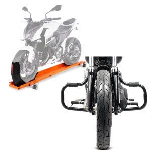 Set: Rangierschiene Harley Dyna Fat Bob ConStands Smart-Mover mit Wippe orange + Sturzbügel für Harley Davidson Dyna Fat Bob 08-17 Craftride Mustache schwarz_1