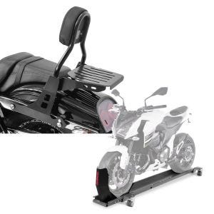 Set: Sissybar Harley Davidson Dyna Fat Bob 10-17 Craftride Fast Driver-M inkl. Gepäckträger schwarz + Rangierschiene Harley Dyna Fat Bob ConStands Smart-Mover mit Wippe grau_1