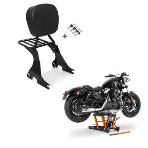 Set: Sissybar für Harley Davidson Sportster 883 Iron 09-20 Craftride inkl. Gepäckträger und Docking Kit schwarz + Hebebühne Harley Davidson Sportster 883 Iron ConStands Mid-Lift L in orange_1