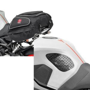 Set: Hecktasche Suzuki SV 650 Gepäcktasche hinten Bagtecs X50 50Ltr schwarz + Seiten Tankpad für Suzuki SV 650 / S / X Grip S_1